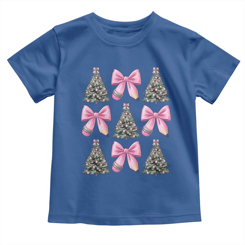 Coquette Bow Christmas Toddler T Shirt Girly Xmas Tree Teacher Pencil Bow TS10 Royal Blue Print Your Wear