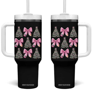 Coquette Bow Christmas Tumbler With Handle Girly Xmas Tree Teacher Pencil Bow TS10 One Size: 40 oz Black Print Your Wear