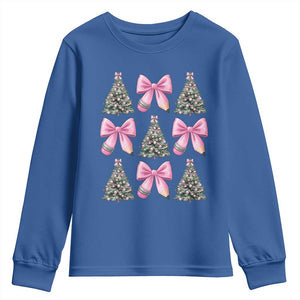 Coquette Bow Christmas Youth Sweatshirt Girly Xmas Tree Teacher Pencil Bow TS10 Royal Blue Print Your Wear