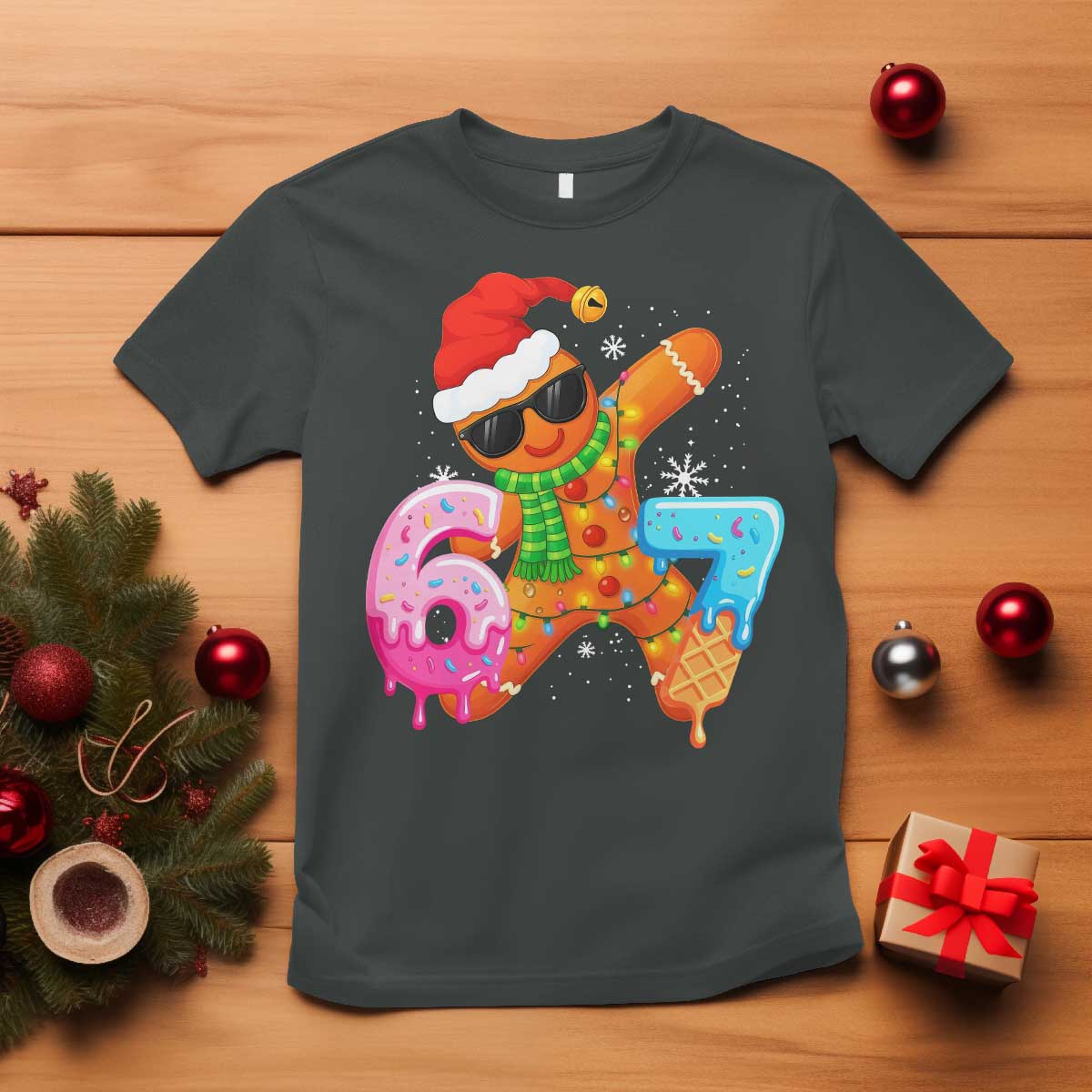 Funny 67 Meme Gingerbread Christmas T Shirt Six Seven Ice Cream Drip Boys TS10 Dark Heather Print Your Wear