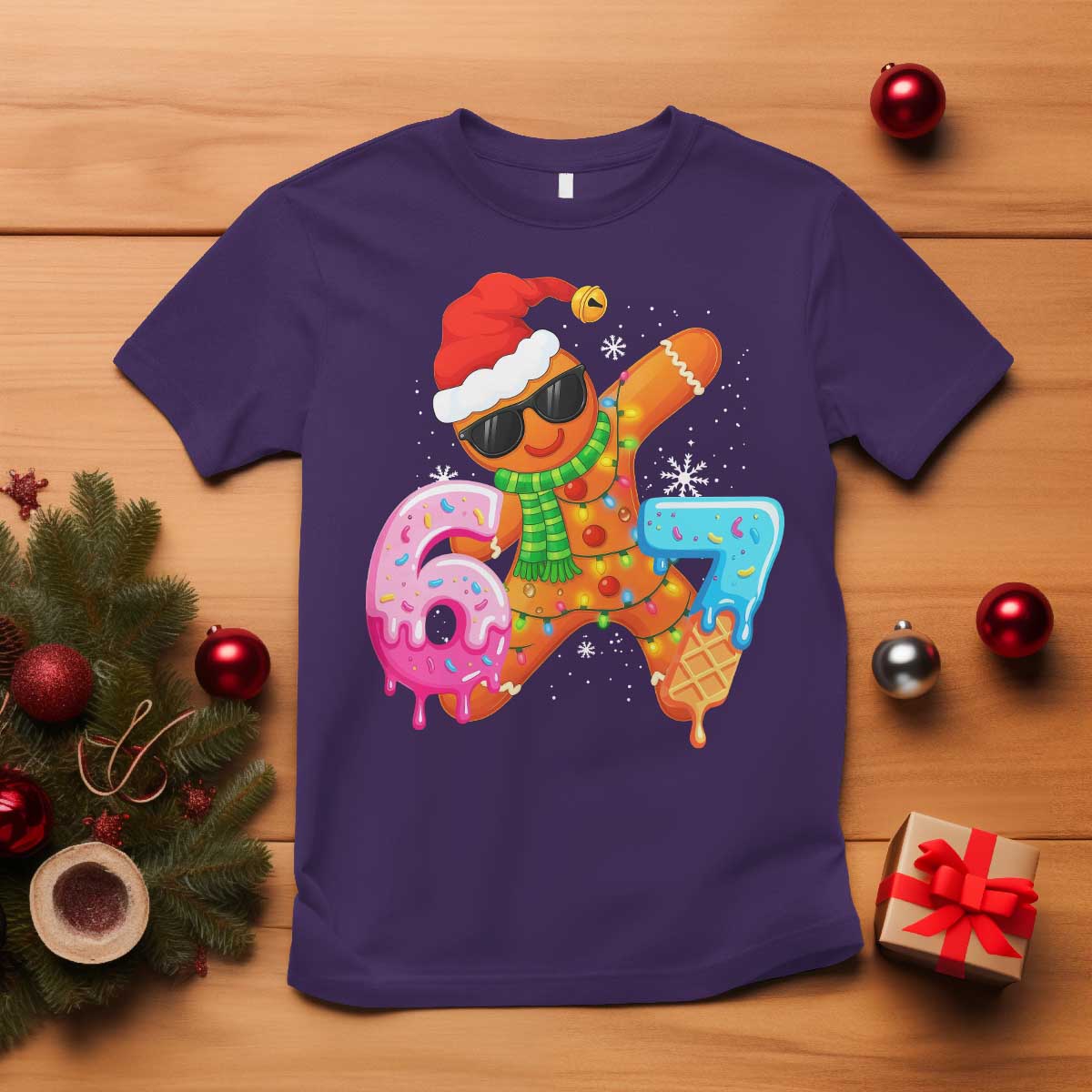 Funny 67 Meme Gingerbread Christmas T Shirt Six Seven Ice Cream Drip Boys TS10 Purple Print Your Wear