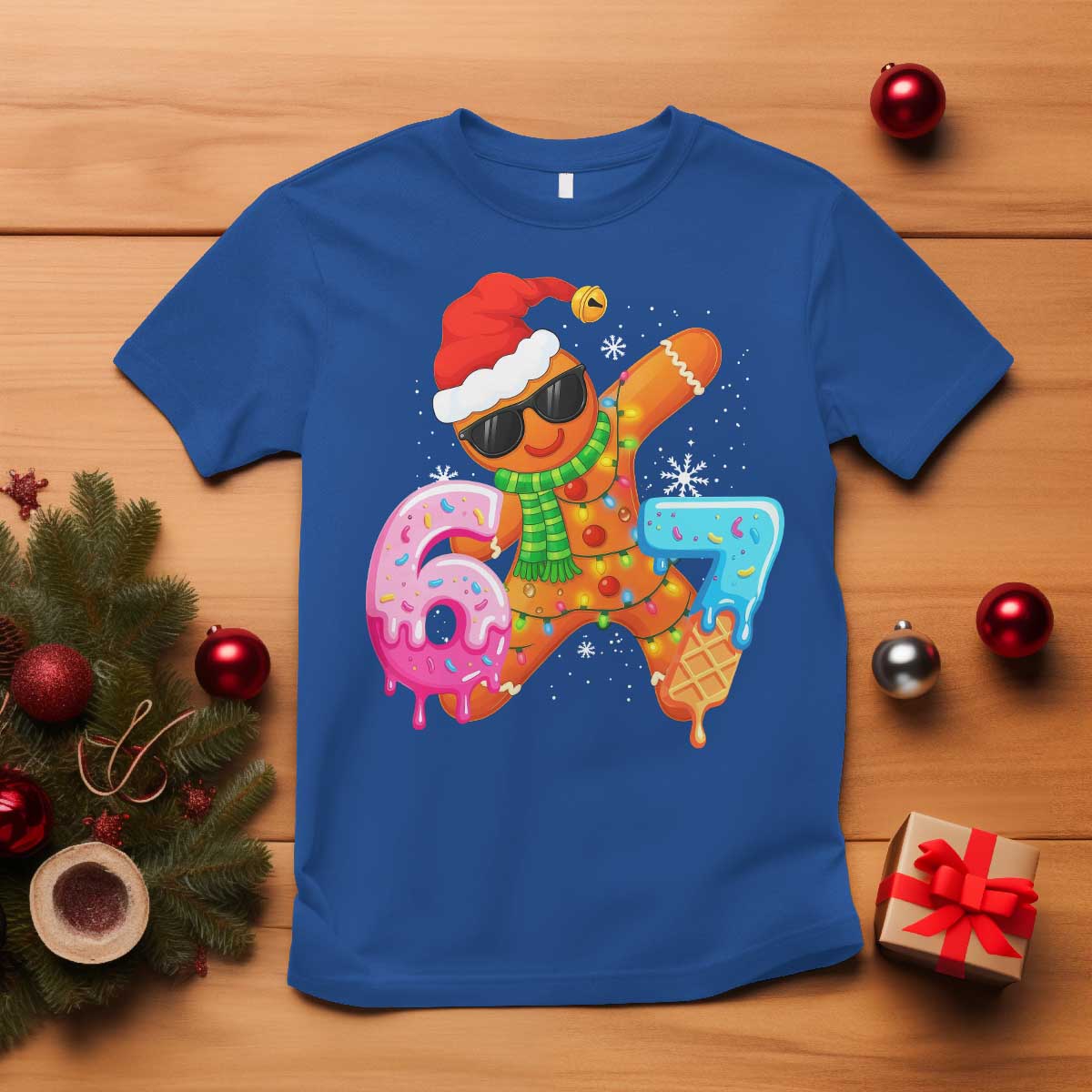 Funny 67 Meme Gingerbread Christmas T Shirt Six Seven Ice Cream Drip Boys TS10 Royal Blue Print Your Wear