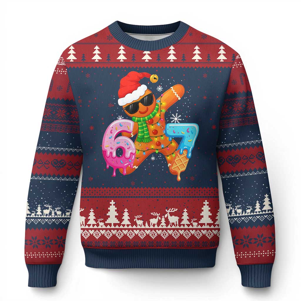 Funny 67 Meme Gingerbread Xmas Ugly Christmas Sweater Six Seven Ice Cream Drip Boys TS10 Navy Red Print Your Wear