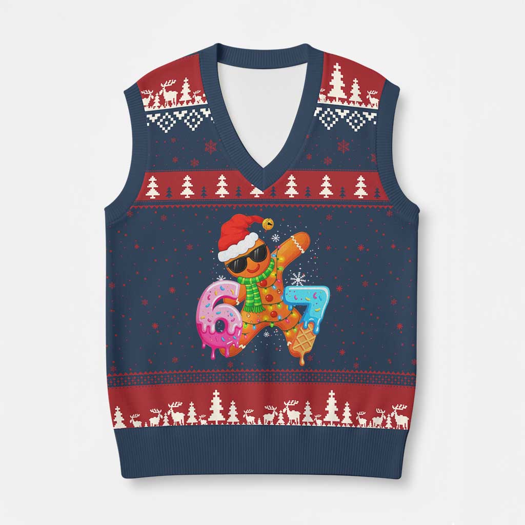 Funny 67 Meme Gingerbread Xmas V-Neck Knit Sweater Vest Six Seven Ice Cream Drip Boys TS10 Navy Red Print Your Wear