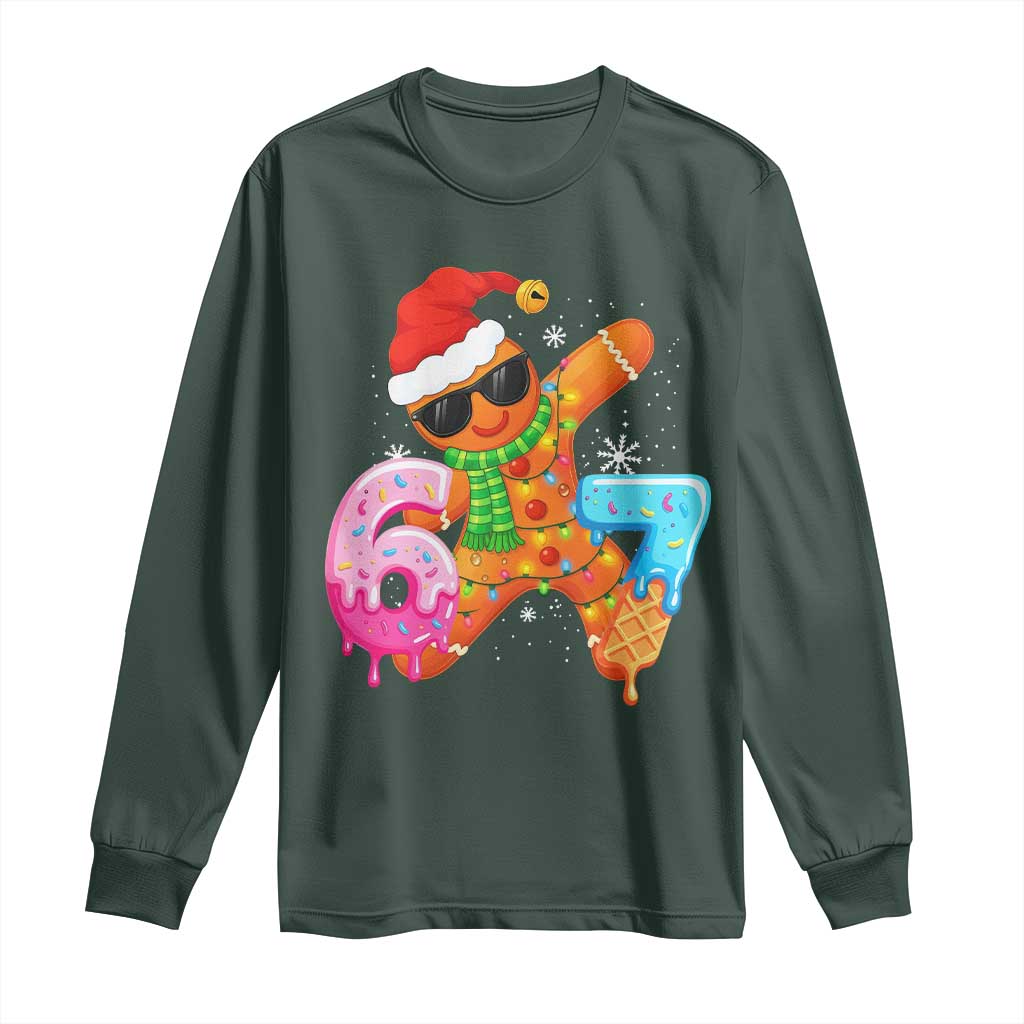 Funny 67 Meme Gingerbread Christmas Long Sleeve Shirt Six Seven Ice Cream Drip Boys TS10 Dark Forest Green Print Your Wear