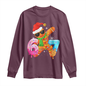 Funny 67 Meme Gingerbread Christmas Long Sleeve Shirt Six Seven Ice Cream Drip Boys TS10 Maroon Print Your Wear