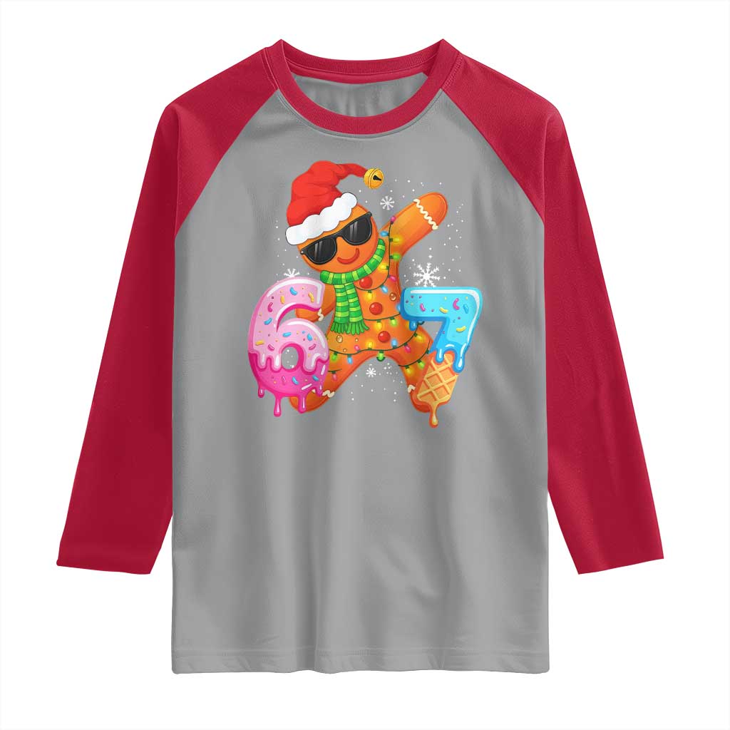 Funny 67 Meme Gingerbread Christmas Raglan Shirt Six Seven Ice Cream Drip Boys TS10 Sport Gray Red Print Your Wear
