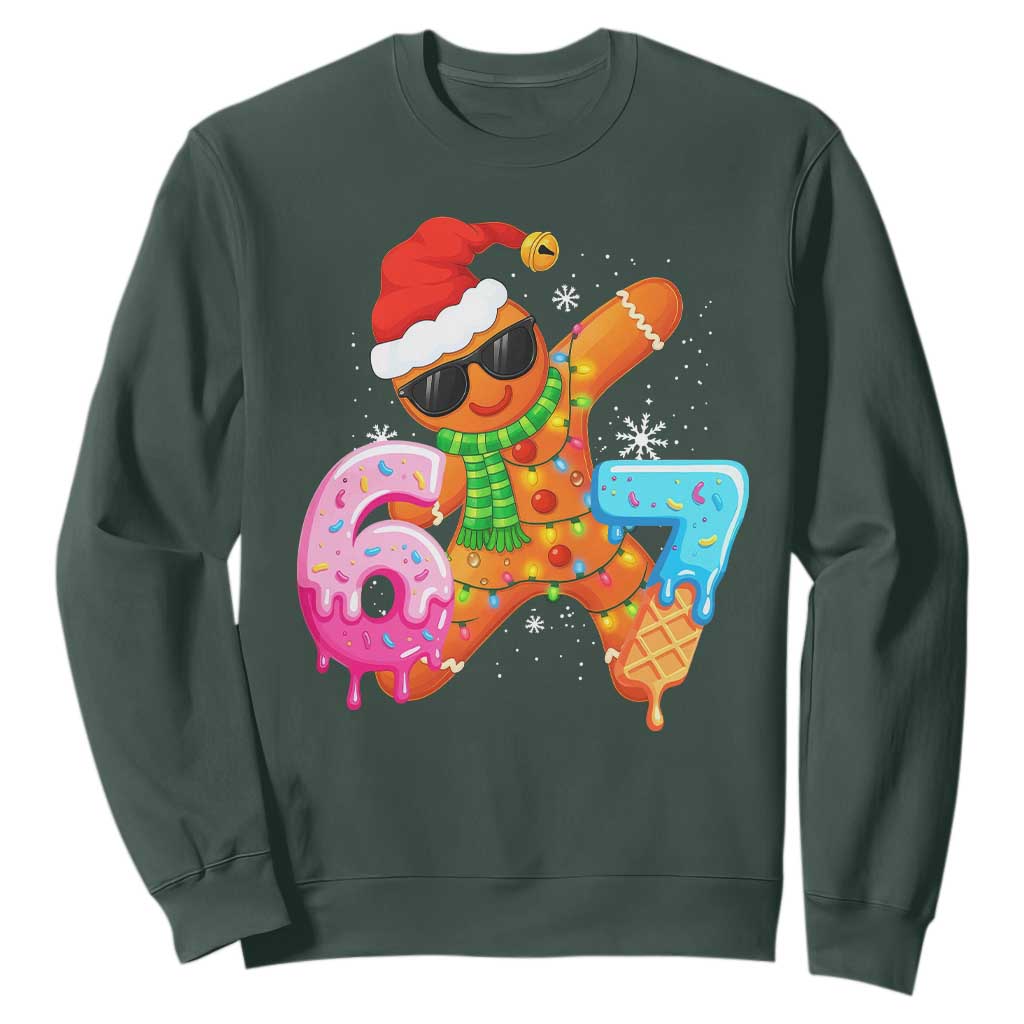 Funny 67 Meme Gingerbread Christmas Sweatshirt Six Seven Ice Cream Drip Boys TS10 Dark Forest Green Print Your Wear