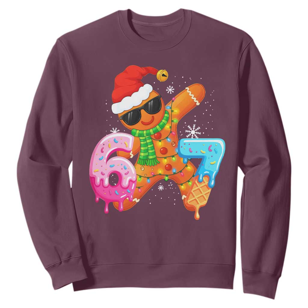 Funny 67 Meme Gingerbread Christmas Sweatshirt Six Seven Ice Cream Drip Boys TS10 Maroon Print Your Wear