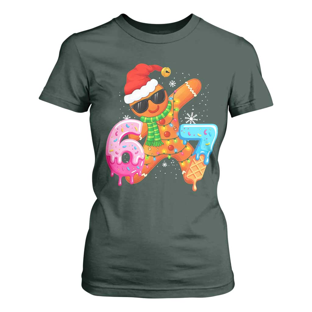 Funny 67 Meme Gingerbread Christmas T Shirt For Women Six Seven Ice Cream Drip Boys TS10 Dark Forest Green Print Your Wear