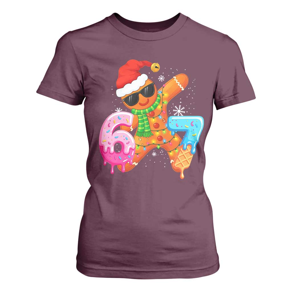 Funny 67 Meme Gingerbread Christmas T Shirt For Women Six Seven Ice Cream Drip Boys TS10 Maroon Print Your Wear