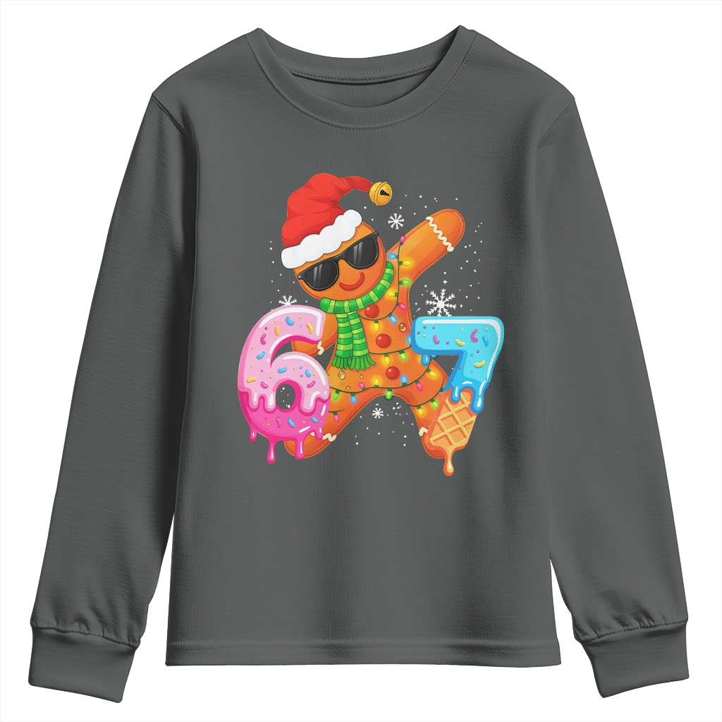 Funny 67 Meme Gingerbread Christmas Youth Sweatshirt Six Seven Ice Cream Drip Boys TS10 Dark Heather Print Your Wear