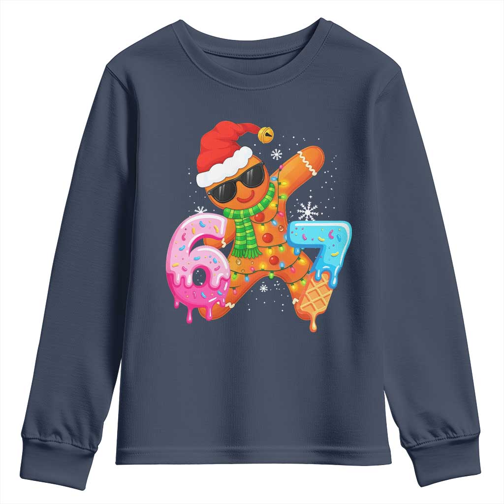 Funny 67 Meme Gingerbread Christmas Youth Sweatshirt Six Seven Ice Cream Drip Boys TS10 Navy Print Your Wear