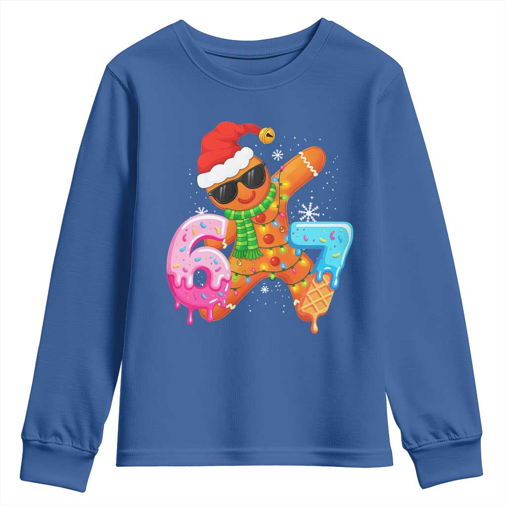 Funny 67 Meme Gingerbread Christmas Youth Sweatshirt Six Seven Ice Cream Drip Boys TS10 Royal Blue Print Your Wear