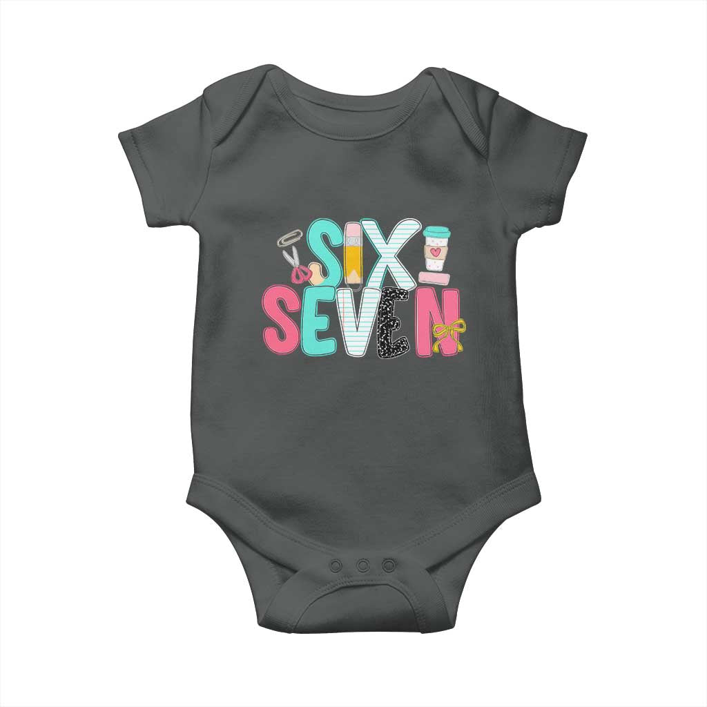 Funny Teacher Six Seven Baby Onesie 6 7 Meme TS10 Dark Heather Print Your Wear