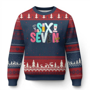 Funny Teacher Six Seven Ugly Christmas Sweater 6 7 Meme TS10 Navy Red Print Your Wear
