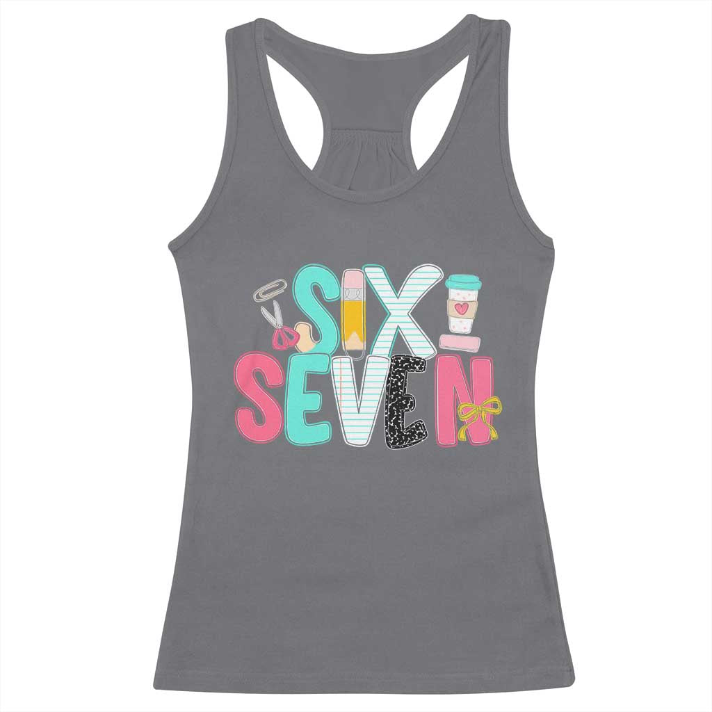 Funny Teacher Six Seven Racerback Tank Top 6 7 Meme TS10 Charcoal Print Your Wear