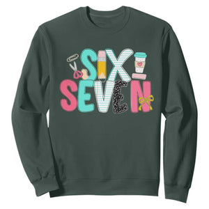Funny Teacher Six Seven Sweatshirt 6 7 Meme TS10 Dark Forest Green Print Your Wear