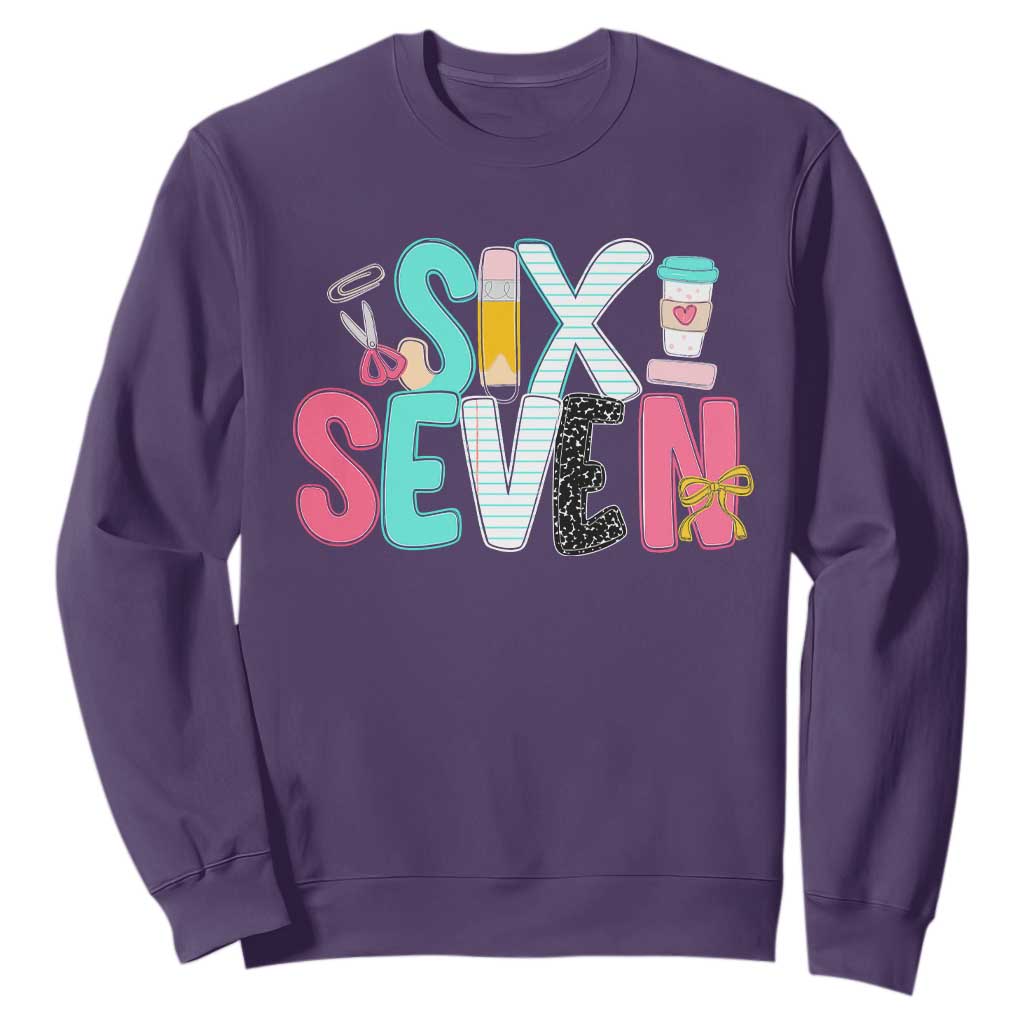 Funny Teacher Six Seven Sweatshirt 6 7 Meme TS10 Purple Print Your Wear