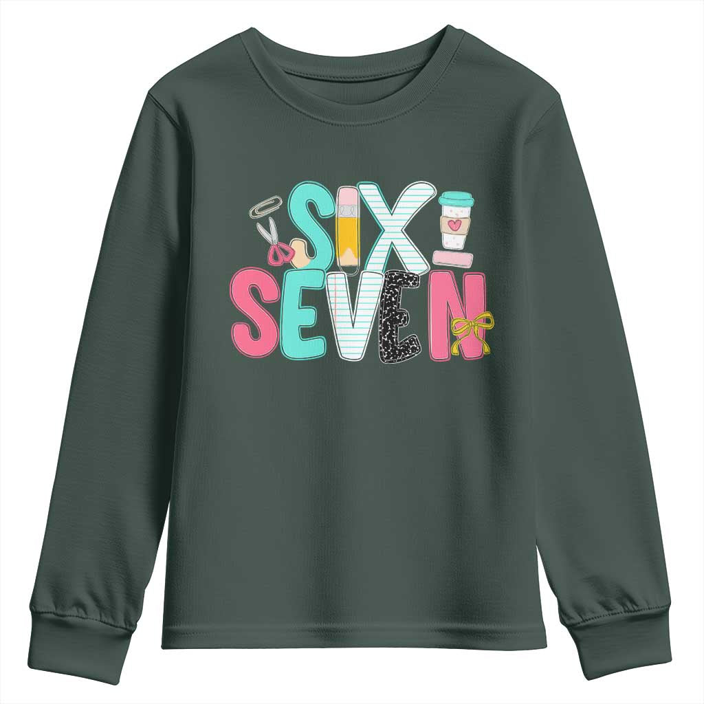 Funny Teacher Six Seven Youth Sweatshirt 6 7 Meme TS10 Dark Forest Green Print Your Wear