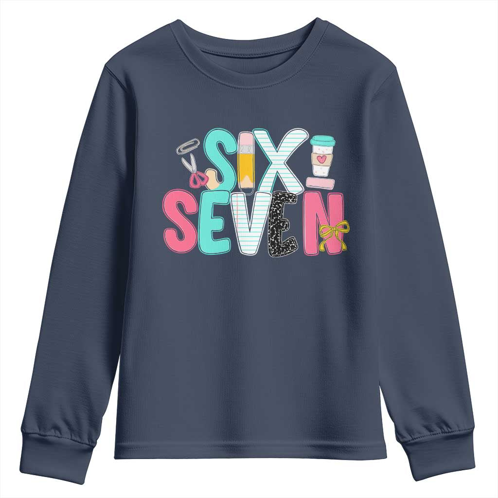 Funny Teacher Six Seven Youth Sweatshirt 6 7 Meme TS10 Navy Print Your Wear