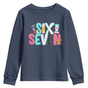 Funny Teacher Six Seven Youth Sweatshirt 6 7 Meme TS10 Navy Print Your Wear