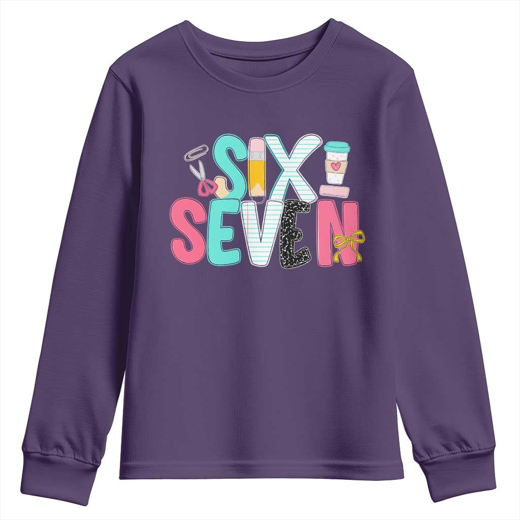 Funny Teacher Six Seven Youth Sweatshirt 6 7 Meme TS10 Purple Print Your Wear