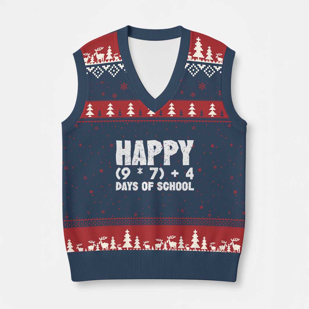 67 Days Of School V-Neck Knit Sweater Vest Do The Math 67 Meme Funny Six Seven Teacher TS10 Navy Red Print Your Wear