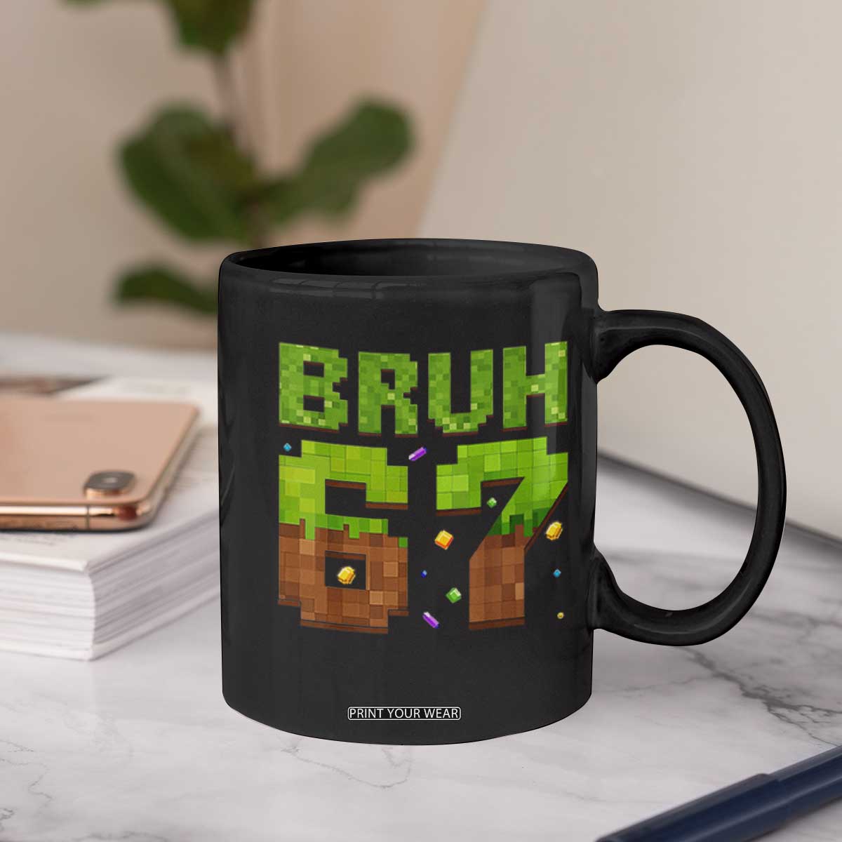 Funny Six Seven Coffee Mug 67 Meme 6 7 Boy Game Pixel Number TS10 Print Your Wear