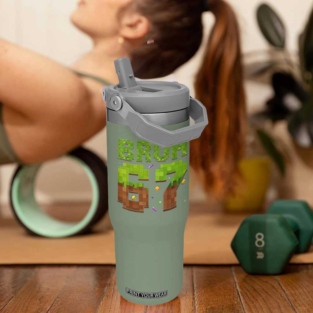 Funny Six Seven Flip Straw Tumbler 67 Meme 6 7 Boy Game Pixel Number TS10 One Size: 30 oz Moss Green Print Your Wear
