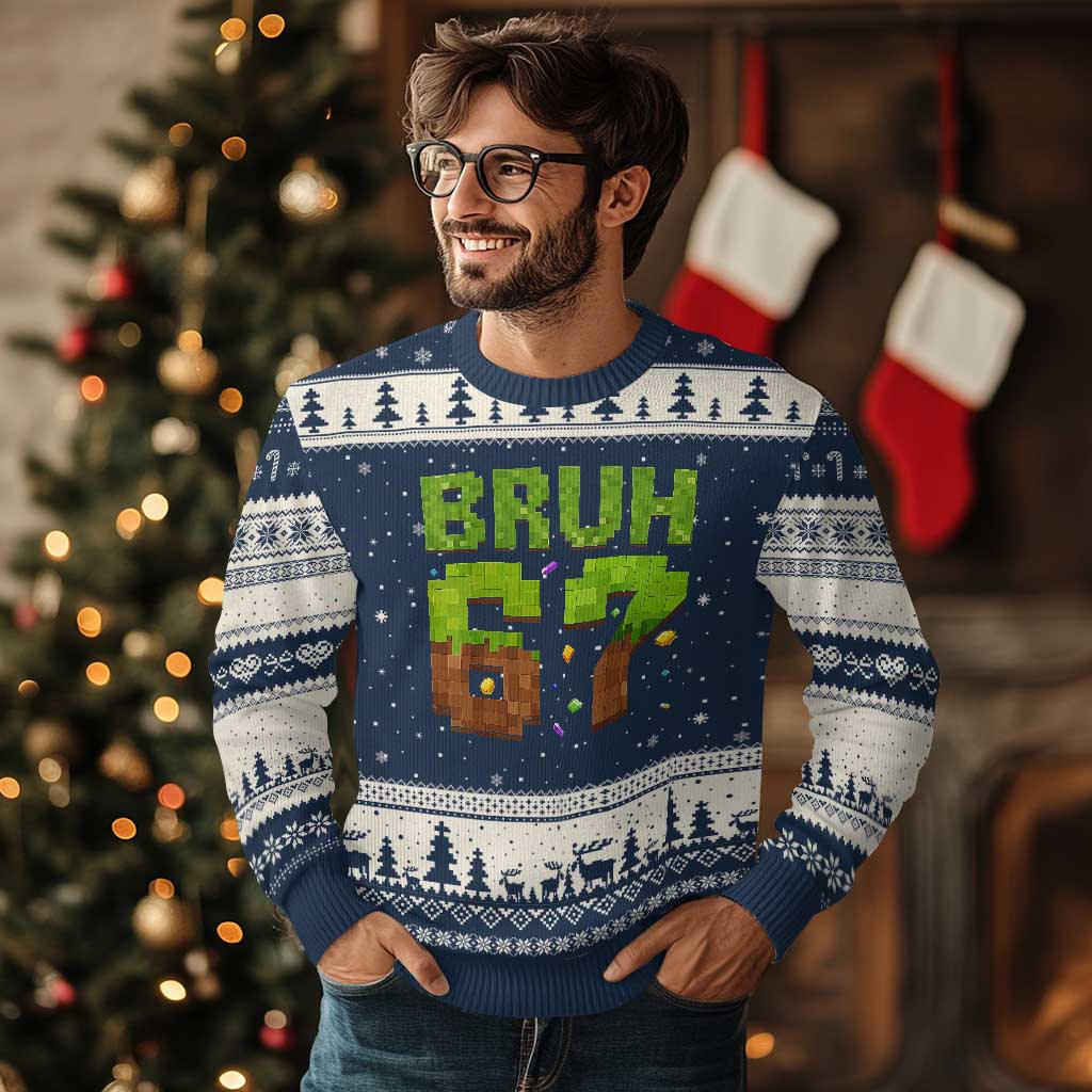 Funny Six Seven Ugly Christmas Sweater 67 Meme 6 7 Boy Game Pixel Number TS10 Navy Beige Print Your Wear