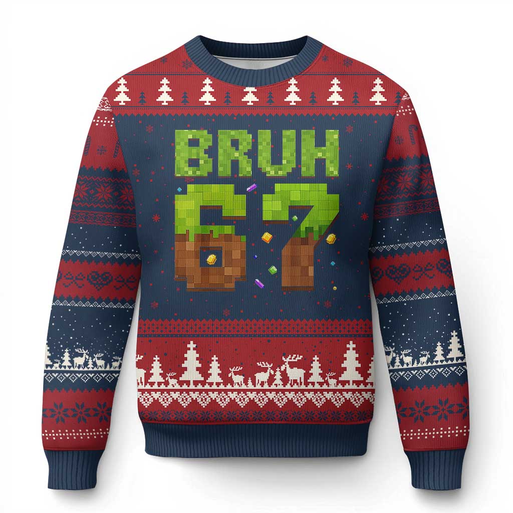 Funny Six Seven Ugly Christmas Sweater 67 Meme 6 7 Boy Game Pixel Number TS10 Navy Red Print Your Wear