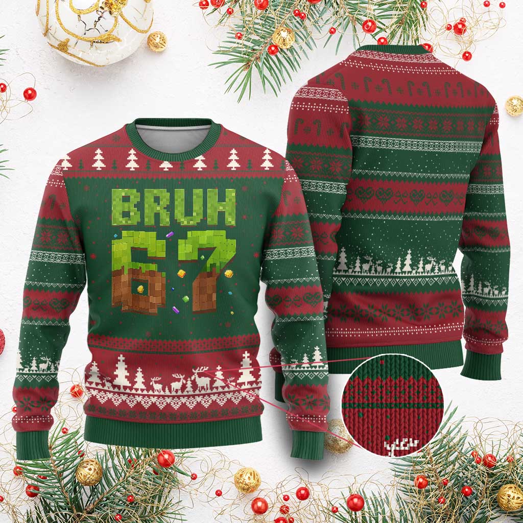 Funny Six Seven Ugly Christmas Sweater 67 Meme 6 7 Boy Game Pixel Number TS10 Red Green Print Your Wear