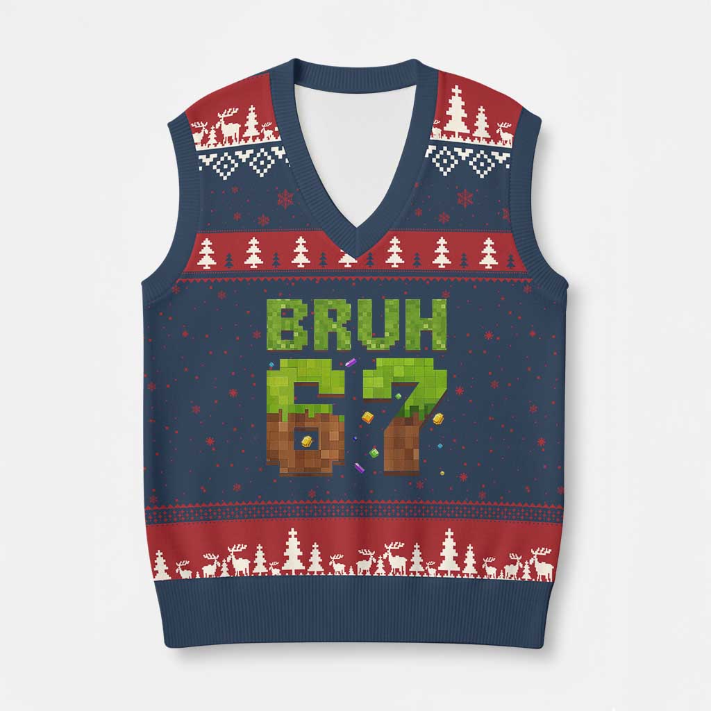 Funny Six Seven V-Neck Knit Sweater Vest 67 Meme 6 7 Boy Game Pixel Number TS10 Navy Red Print Your Wear