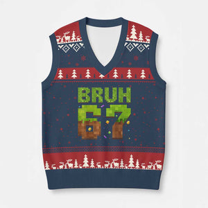 Funny Six Seven V-Neck Knit Sweater Vest 67 Meme 6 7 Boy Game Pixel Number TS10 Navy Red Print Your Wear