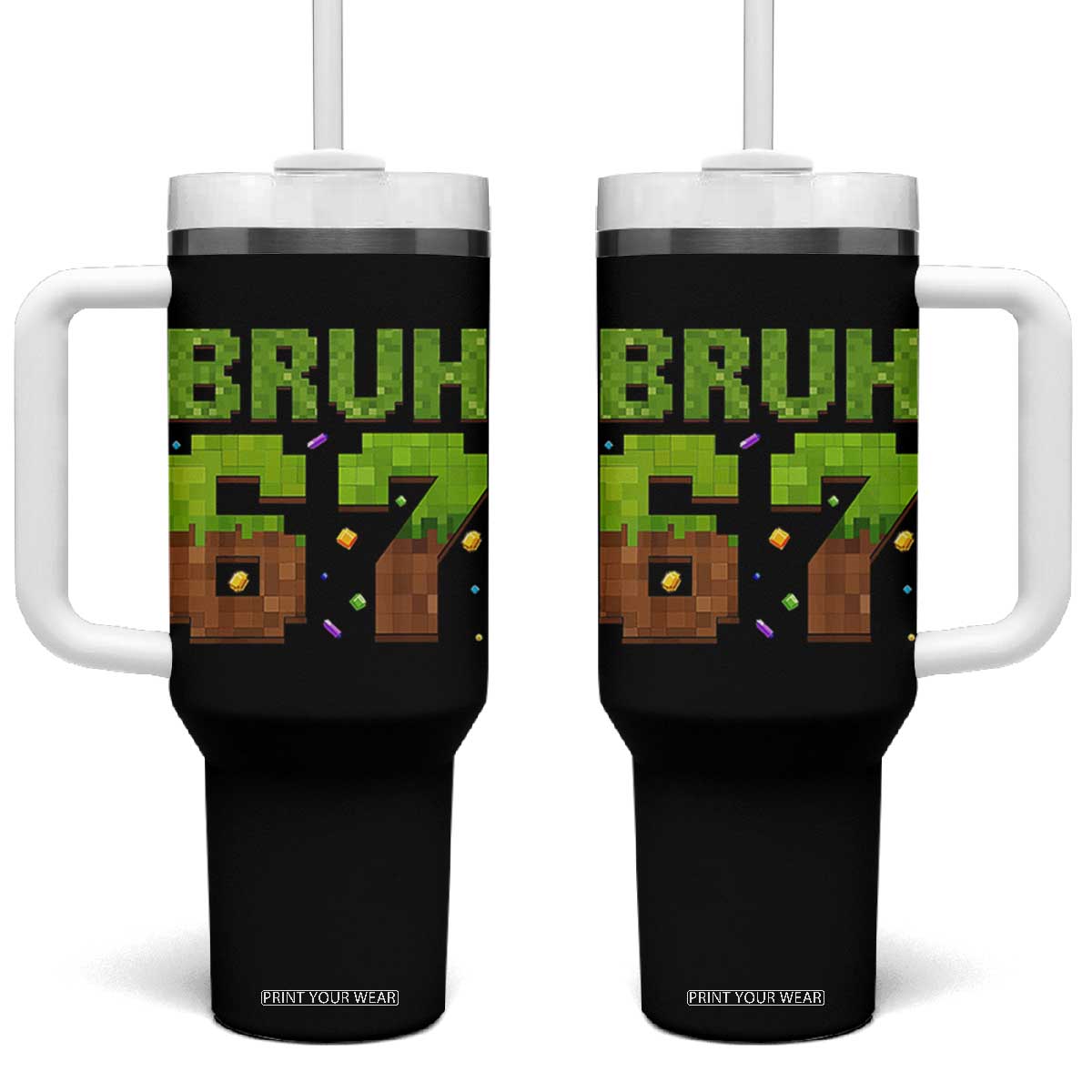Funny Six Seven Tumbler With Handle 67 Meme 6 7 Boy Game Pixel Number TS10 One Size: 40 oz Black Print Your Wear