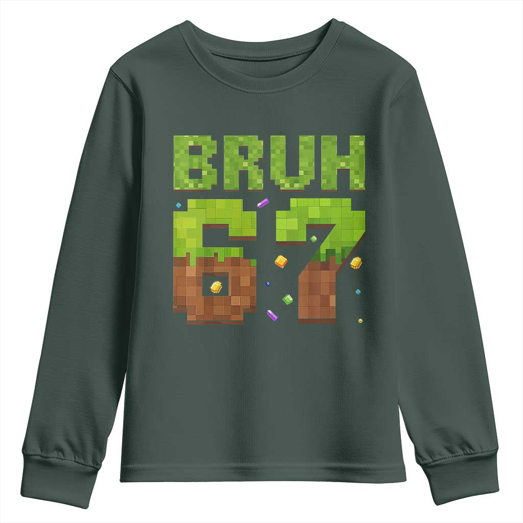Funny Six Seven Youth Sweatshirt 67 Meme 6 7 Boy Game Pixel Number TS10 Dark Forest Green Print Your Wear