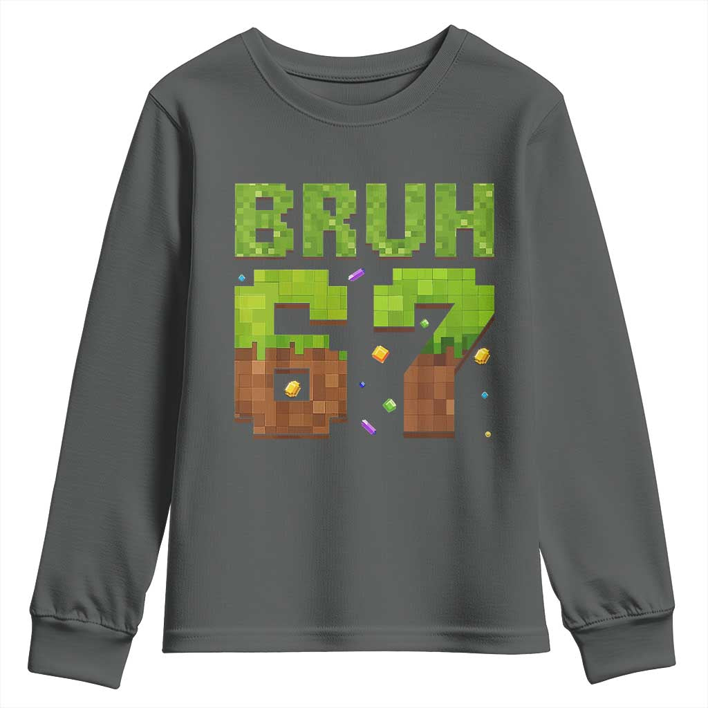 Funny Six Seven Youth Sweatshirt 67 Meme 6 7 Boy Game Pixel Number TS10 Dark Heather Print Your Wear