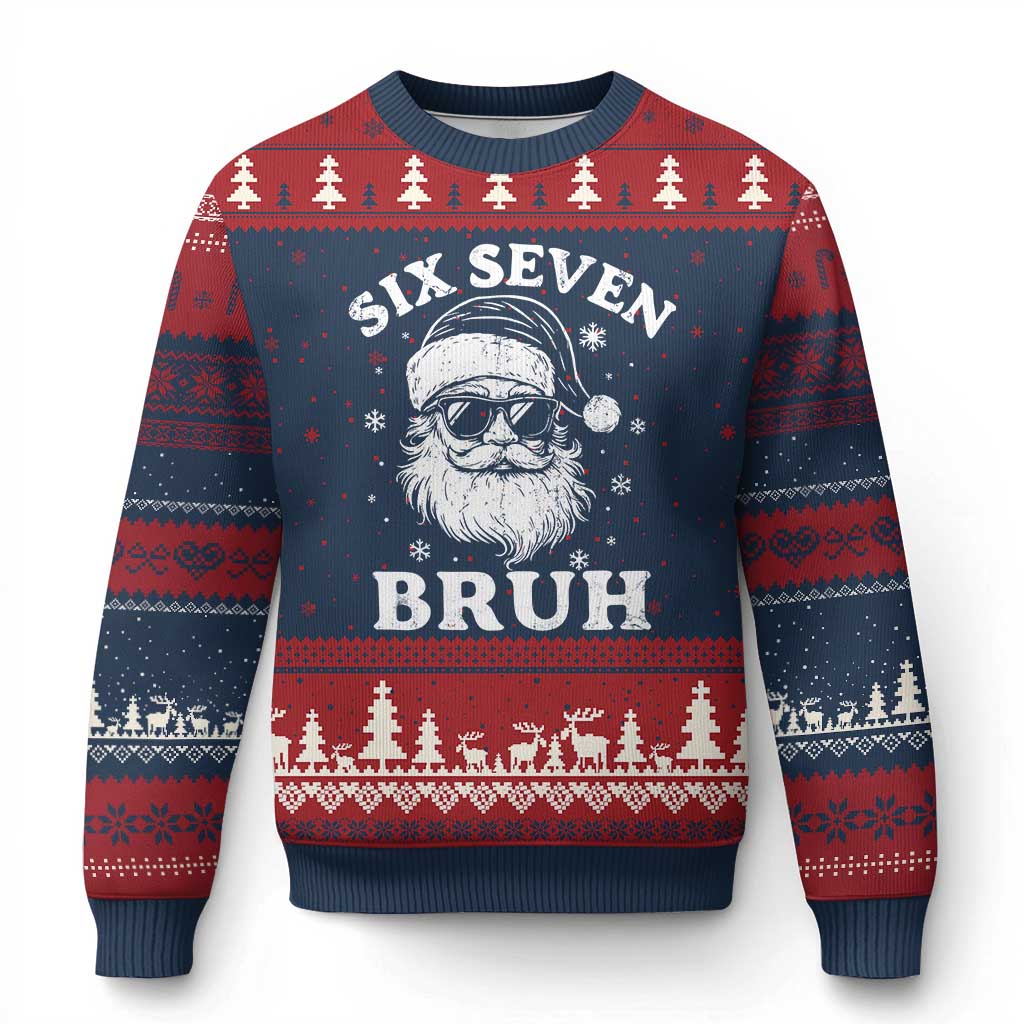 67 Xmas Six Seven Bruh Ugly Christmas Sweater Funny Santa 6 7 Meme TS10 Navy Red Print Your Wear