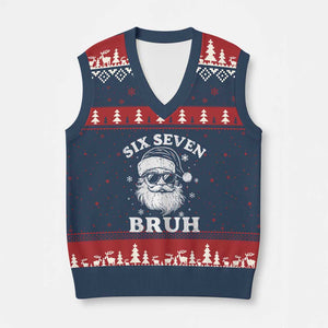67 Xmas Six Seven Bruh V-Neck Knit Sweater Vest Funny Santa 6 7 Meme TS10 Navy Red Print Your Wear