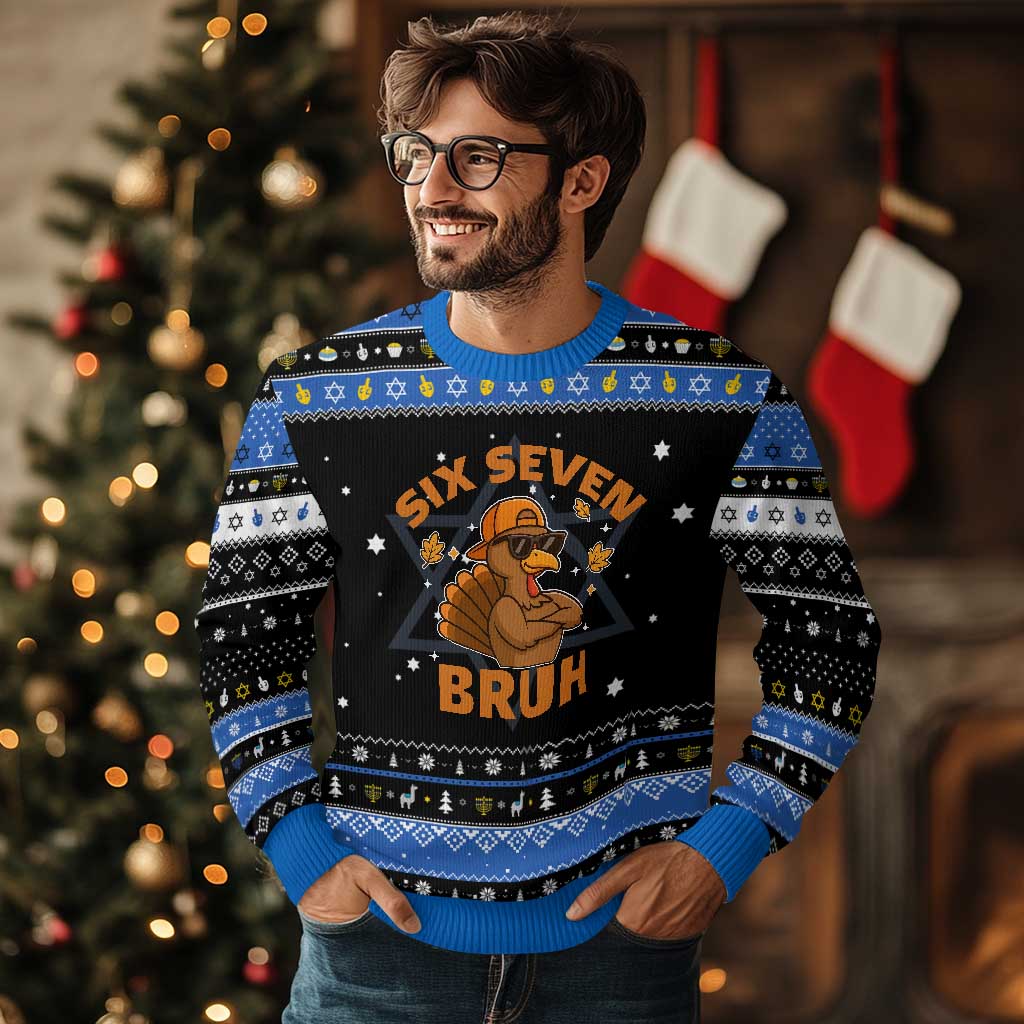 67 Funny Thanksgiving Hanukkah Ugly Sweater Six Seven Bruh 6 7 Turkey Meme TS10 Black Blue Print Your Wear
