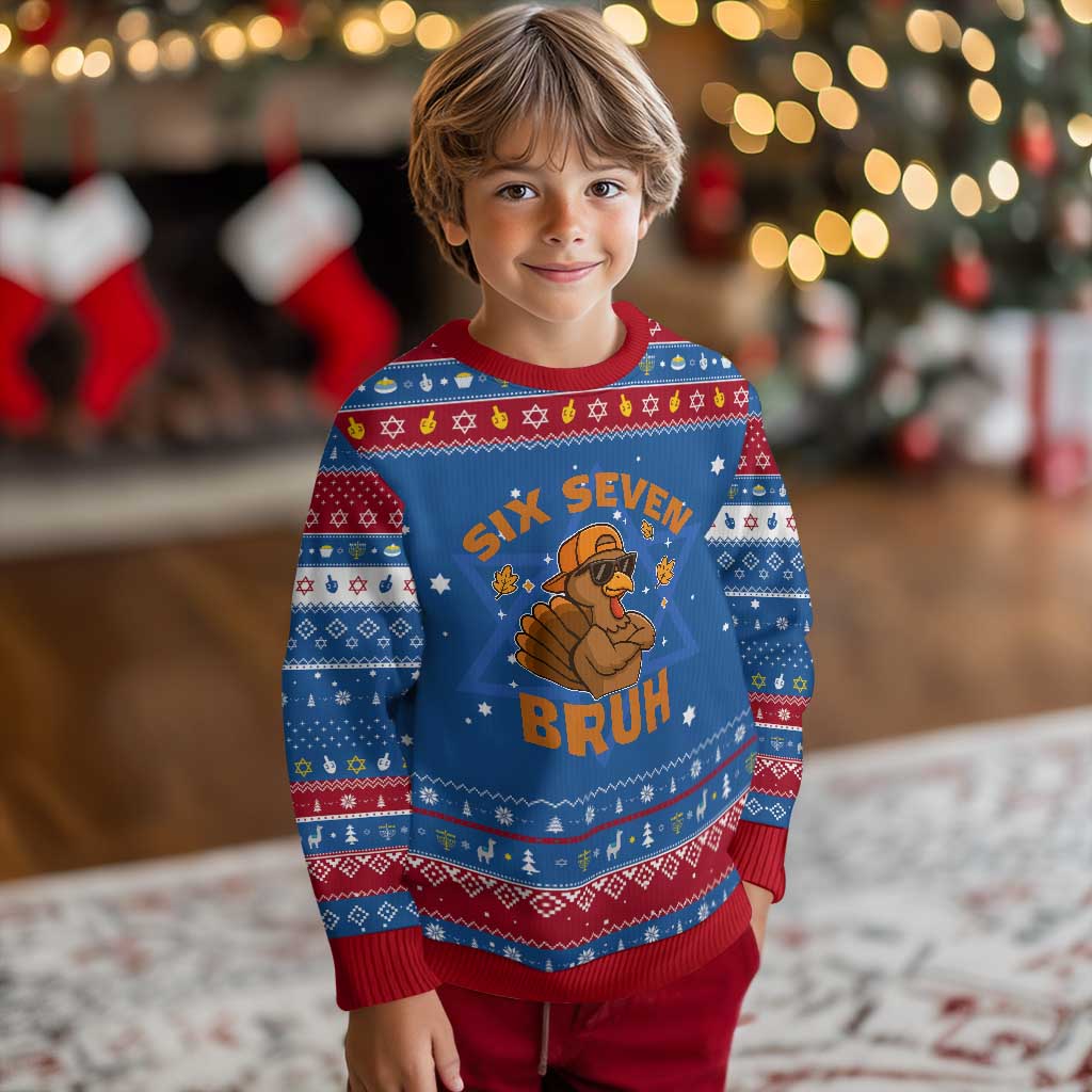 67 Funny Thanksgiving Hanukkah Ugly Sweater Six Seven Bruh 6 7 Turkey Meme TS10 Blue Red Print Your Wear