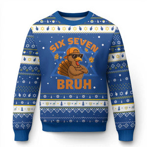 67 Funny Thanksgiving Hanukkah Ugly Sweater Six Seven Bruh 6 7 Turkey Meme TS10 Blue White Print Your Wear