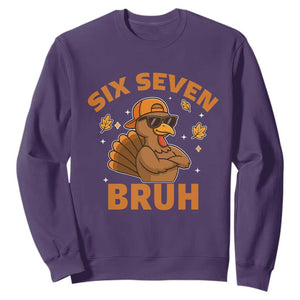 67 Funny Thanksgiving Sweatshirt Six Seven Bruh 6 7 Turkey Meme TS10 Purple Print Your Wear