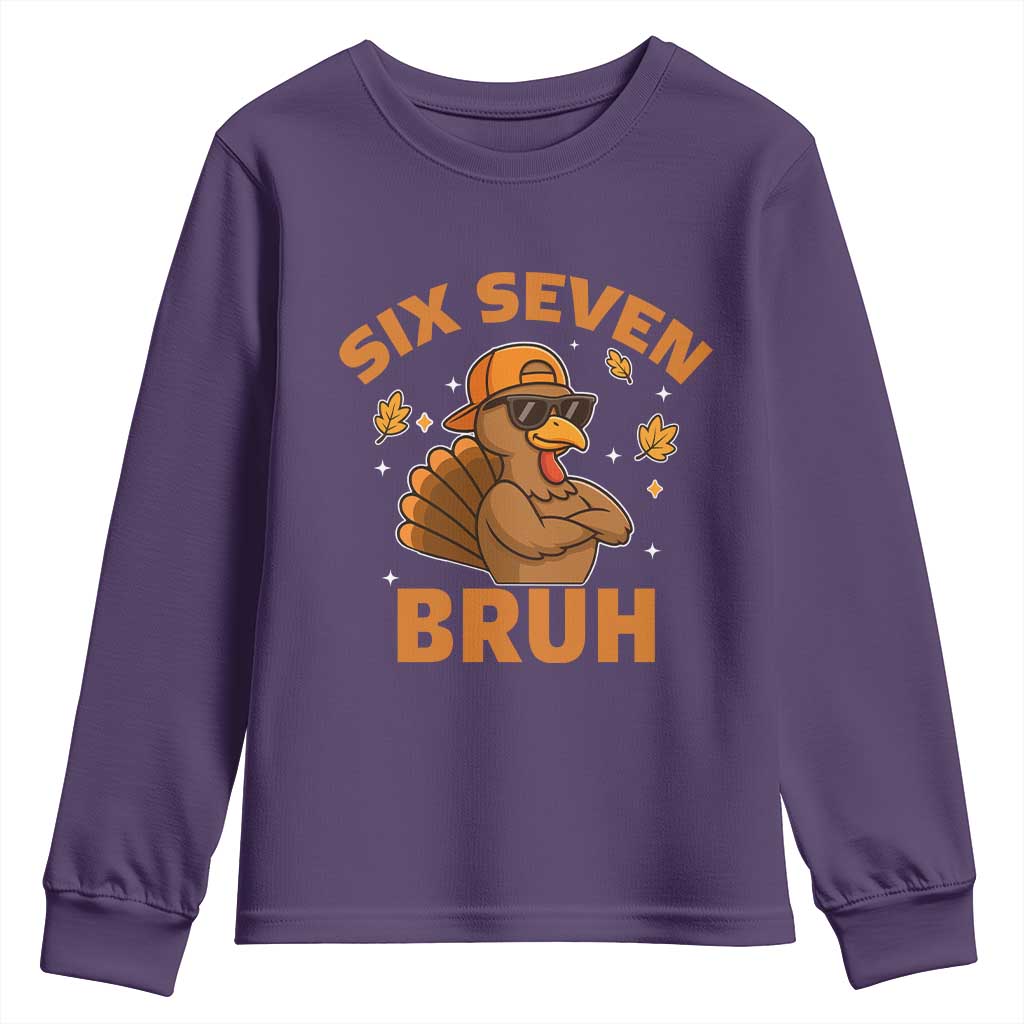 67 Funny Thanksgiving Youth Sweatshirt Six Seven Bruh 6 7 Turkey Meme TS10 Purple Print Your Wear