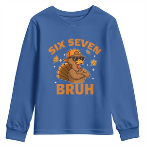 67 Funny Thanksgiving Youth Sweatshirt Six Seven Bruh 6 7 Turkey Meme TS10 Royal Blue Print Your Wear