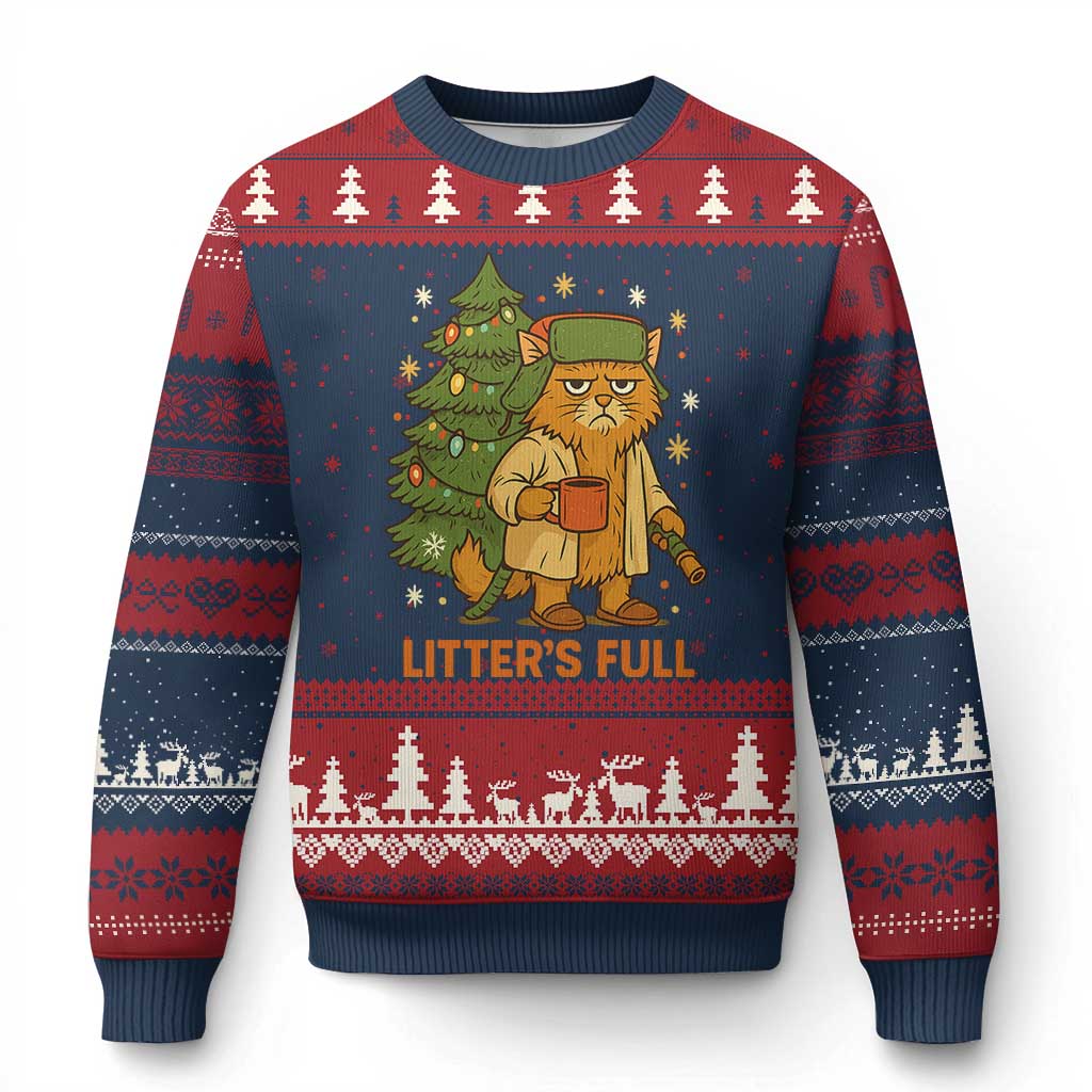 Litters Full Ugly Christmas Sweater Funny Xmas Vacation Cat TS10 Navy Red Print Your Wear