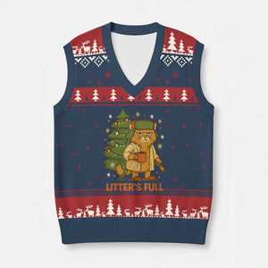 Litters Full V-Neck Knit Sweater Vest Funny Xmas Vacation Cat TS10 Navy Red Print Your Wear