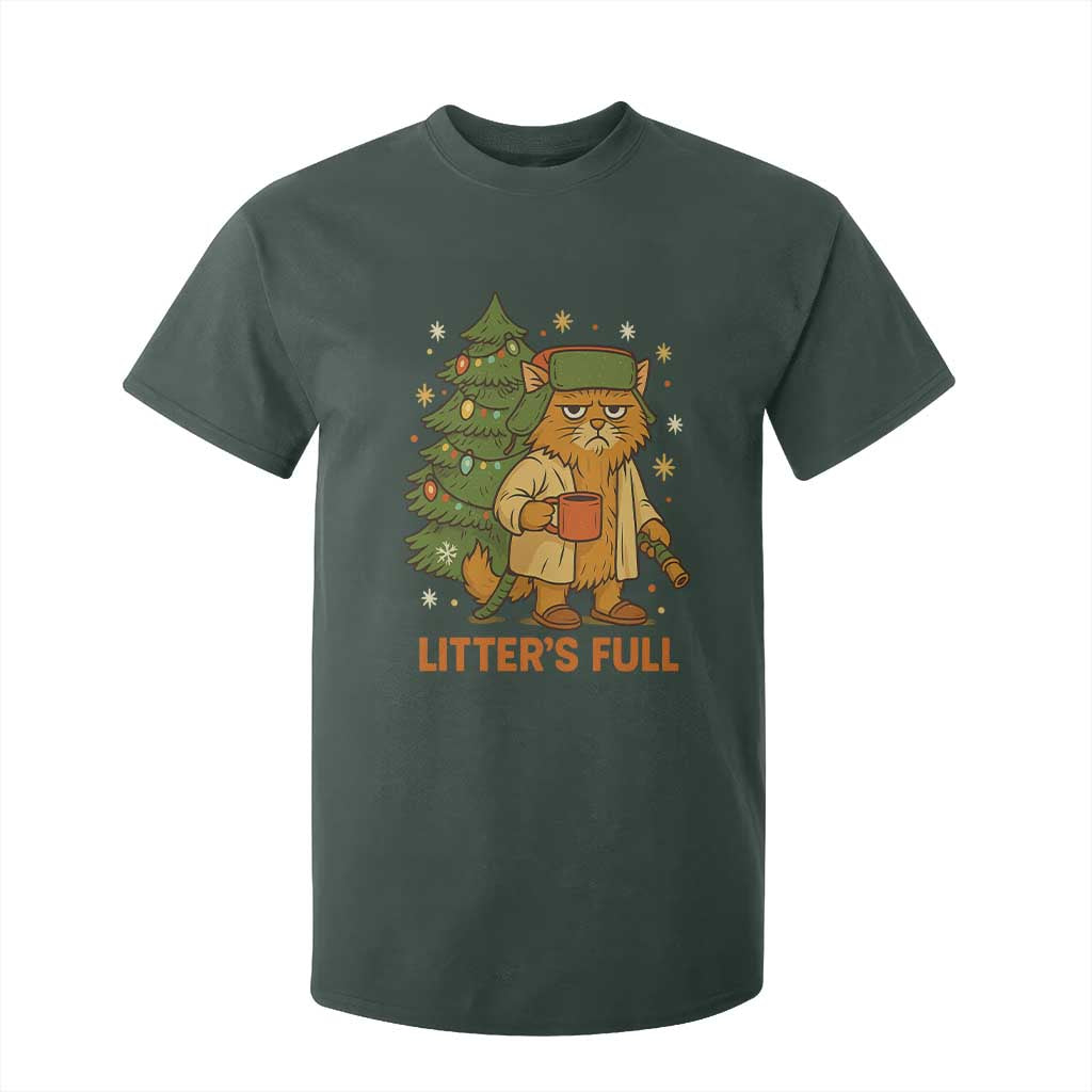 Litters Full T Shirt For Kid Funny Christmas Vacation Cat TS10 Dark Forest Green Print Your Wear