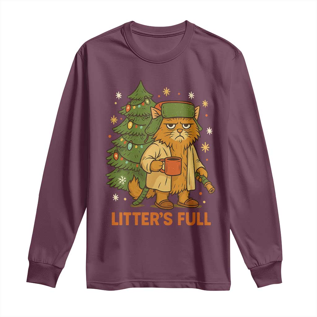 Litters Full Long Sleeve Shirt Funny Christmas Vacation Cat TS10 Maroon Print Your Wear